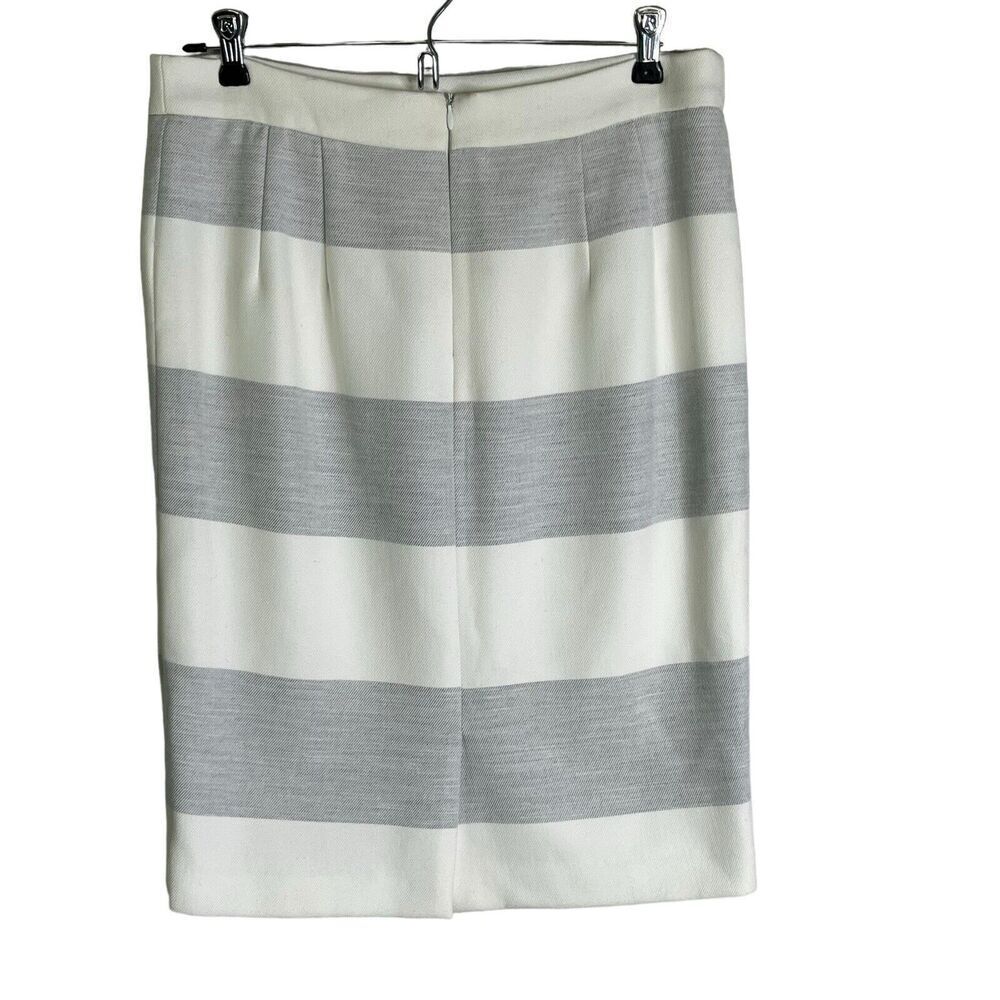 J. McLaughlin Sz 12 Skirt Straight Pencil High Waist Soft Knit Ivory Gray Stripe - Picture 3 of 6